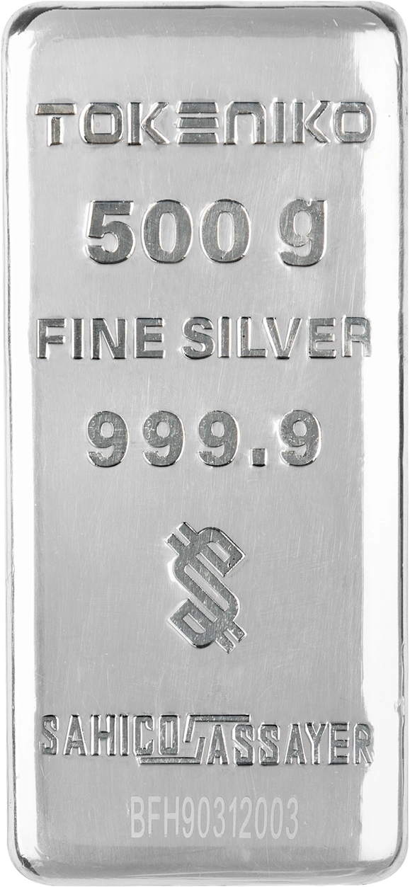 silver-bar-500gram-front خرید شمش نقره ۵۰۰ گرمی توکنیکو با عیار ۹۹۹.۹ و فناوری ضدجعل. وزن نیمکیلوگرمی برای سرمایهگذاری جدی. اصالت تضمینی و ضمانت بازخرید از گالری کاظمی.