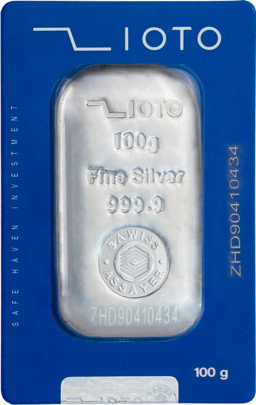 zioto-silver-bar-100gram-front خرید شمش نقره ۱۰۰ گرمی زیوتو با عیار ۹۹۹.۹ و روش ریختهگری. وزن محبوب و ایدهآل برای سرمایهگذاری با بودجه متوسط. اصالت تضمینی و ضمانت بازخرید از گالری کاظمی.