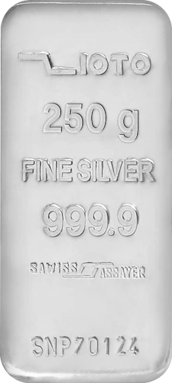 zioto-silver-bar-250gram-front خرید شمش نقره ۲۵۰ گرمی زیوتو با عیار ۹۹۹.۹ و روش ریختهگری. وزن استراتژیک برای سرمایهگذاری با بودجه متوسط. اصالت تضمینی و ضمانت بازخرید از گالری کاظمی.